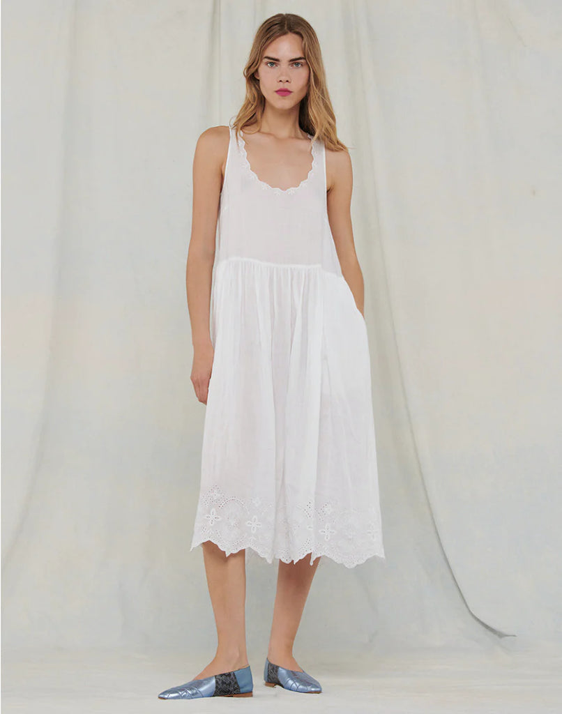 Invitation Dress Sleeveless Embroidered Dress White