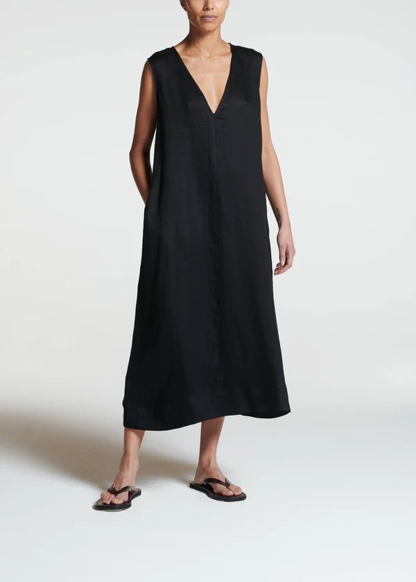Nisha Black Linen Dress