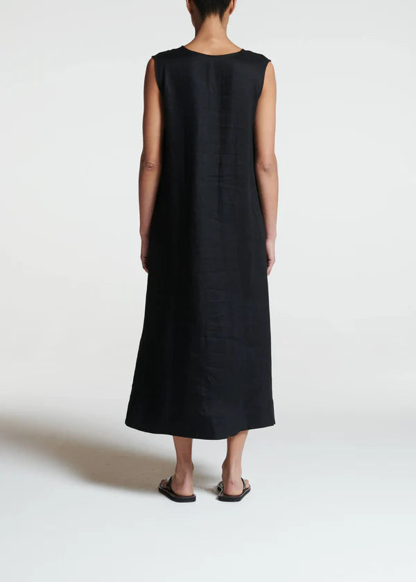 Nisha Black Linen Dress