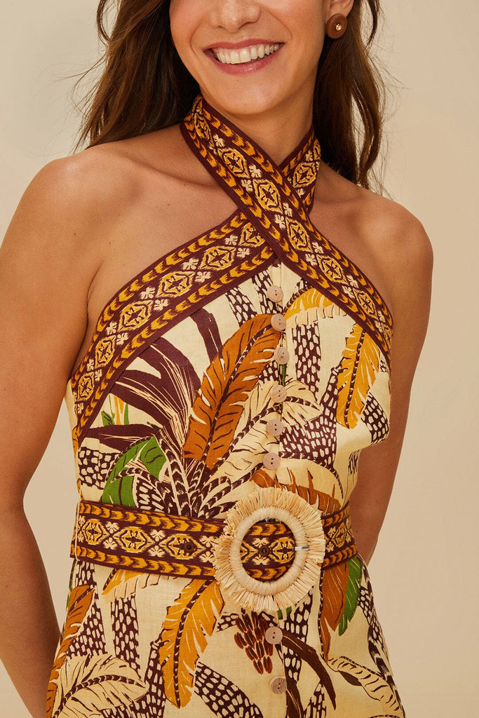 Foliage Halter Neck Mini Dress