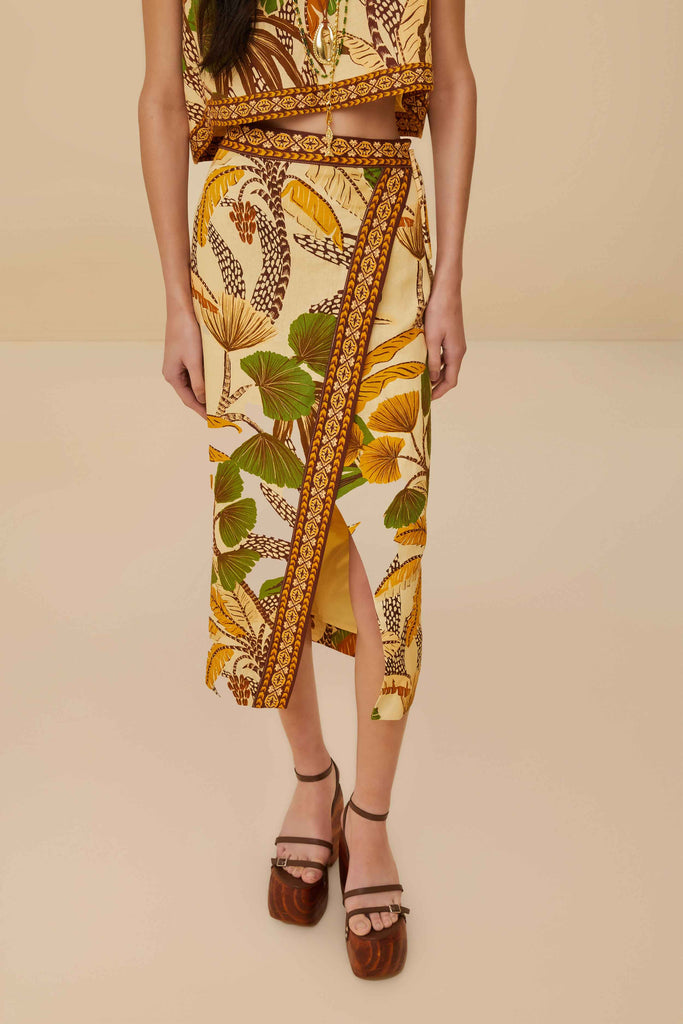 Foliage Sketch Sand Midi Skirt