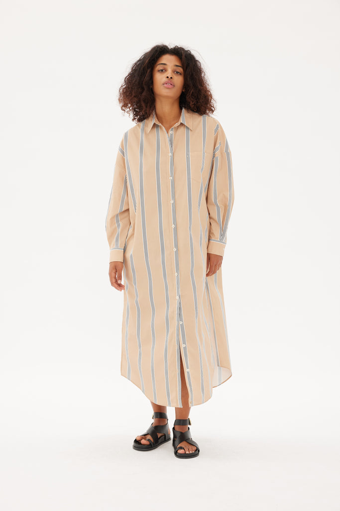Chiara Maxi Shirt Dress Toffee Stripe