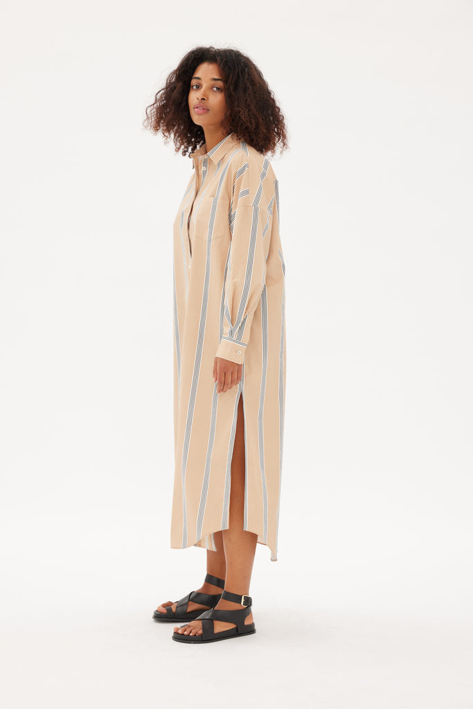 Chiara Maxi Shirt Dress Toffee Stripe