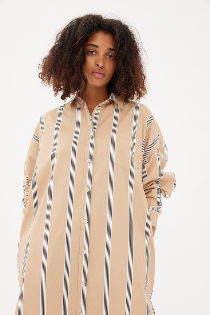 Chiara Maxi Shirt Dress Toffee Stripe