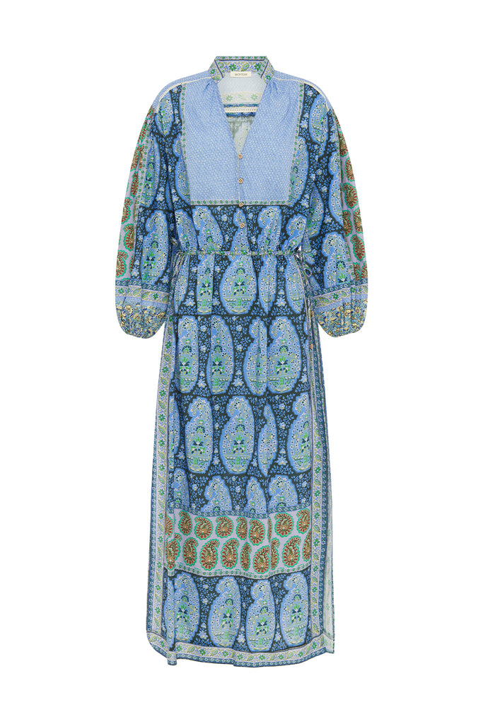 Onda Maxi Smock Dress Blues Patchwork