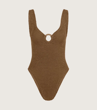 Celine Swimsuit Metallic Cocoa Covered Hoops