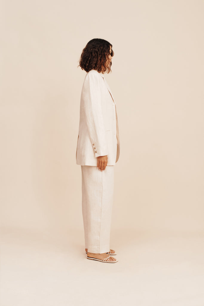 Lucille Trouser Beige Pinstripe