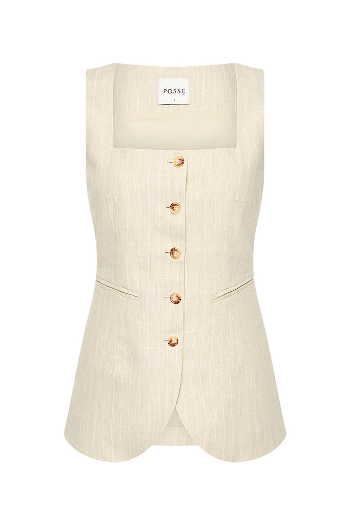 Lucille Gilet Beige Pinstripe