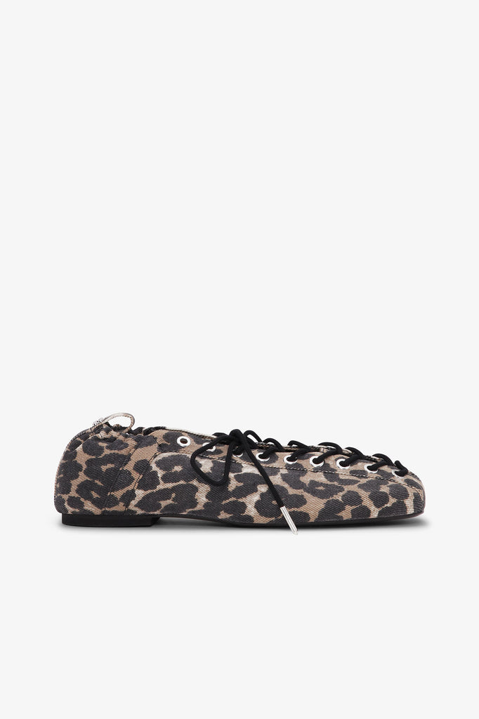 Eyelets Lace Up Ballerina Denim Print