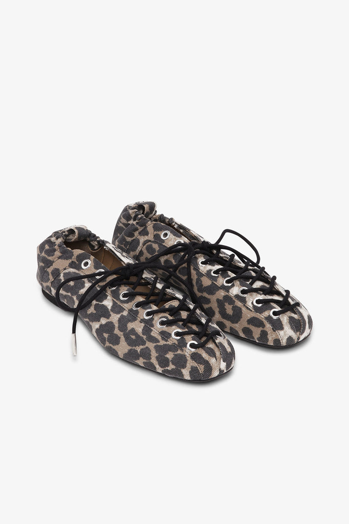 Eyelets Lace Up Ballerina Denim Print