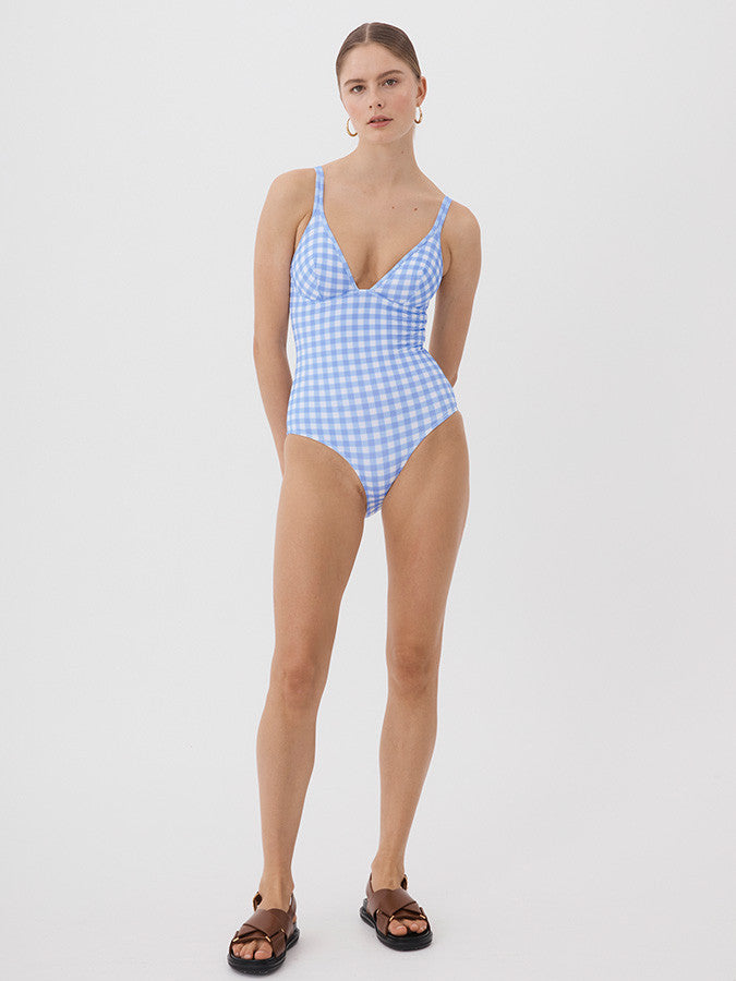 Sky Blue Gingham Ruffle One Piece