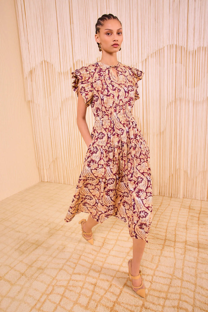 Kairi Flutter Sleeve Midi Dress Amaranthus