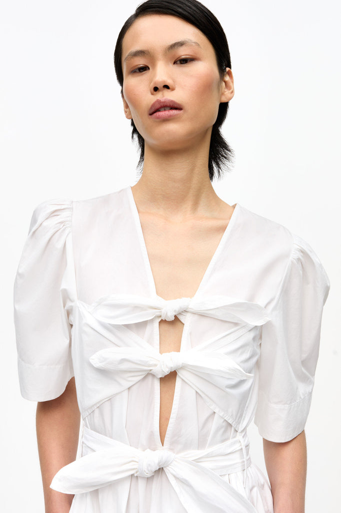 Cotton Tie Strap Midi Dress White