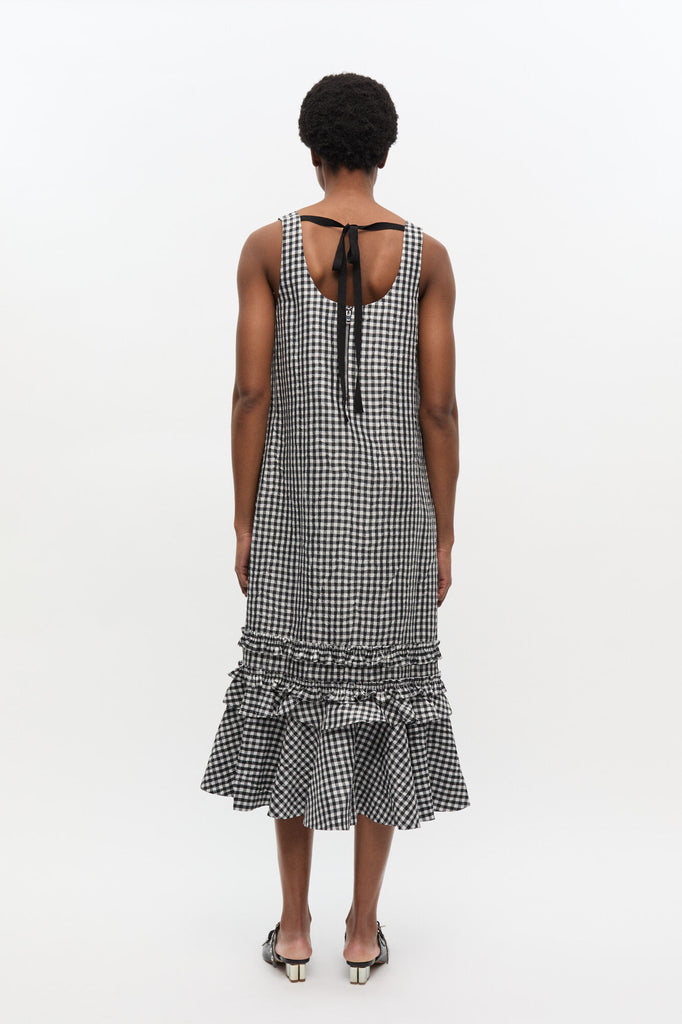 Crinkled Taffeta Check Long Dress