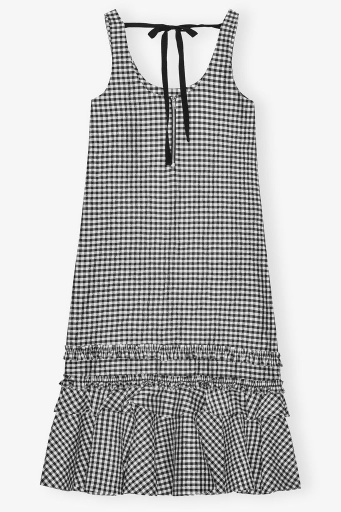 Crinkled Taffeta Check Long Dress