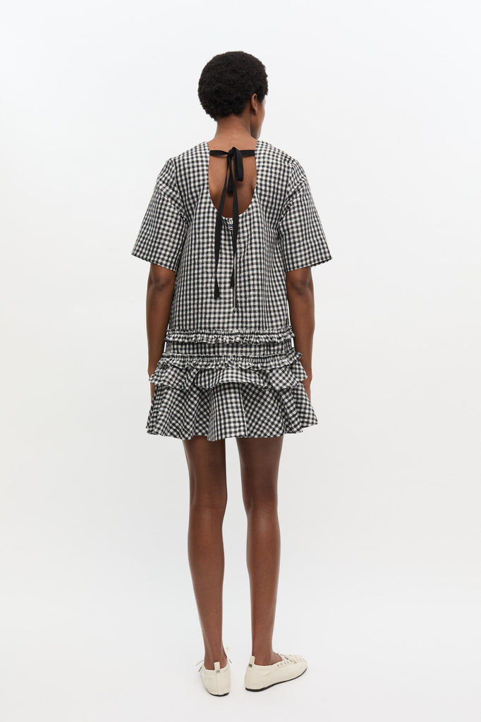 Crinkled Taffeta Open Back Mini Dress
