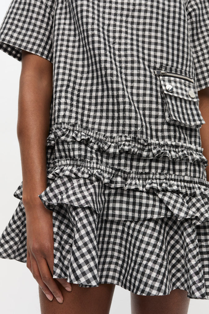 Crinkled Taffeta Open Back Mini Dress