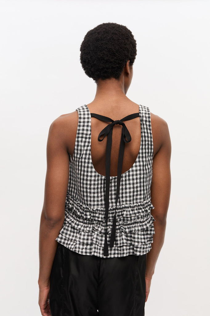 Crinkled Taffeta Check Frill Top