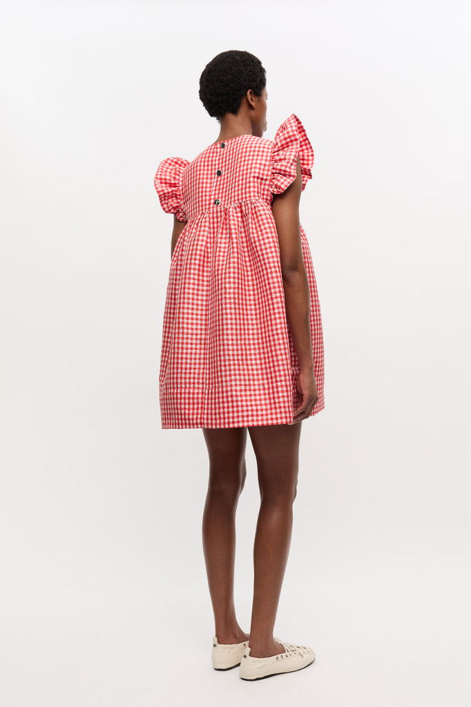 Crinkled Taffeta Check Frill Mini Dress