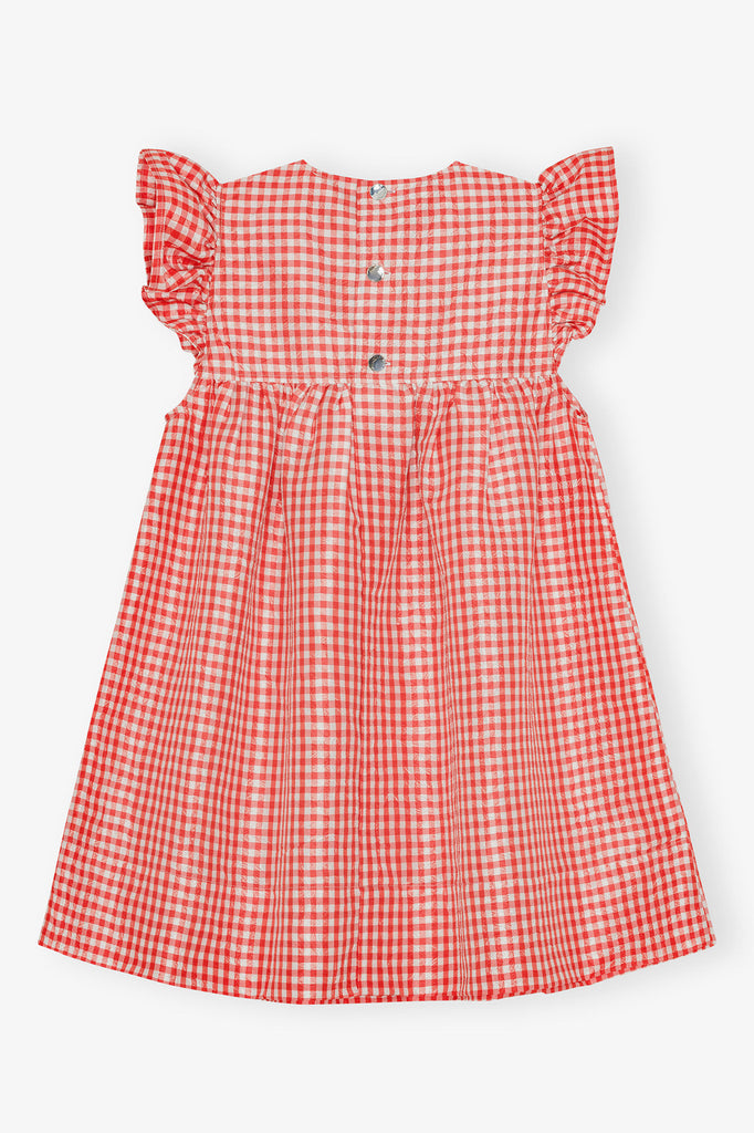Crinkled Taffeta Check Frill Mini Dress