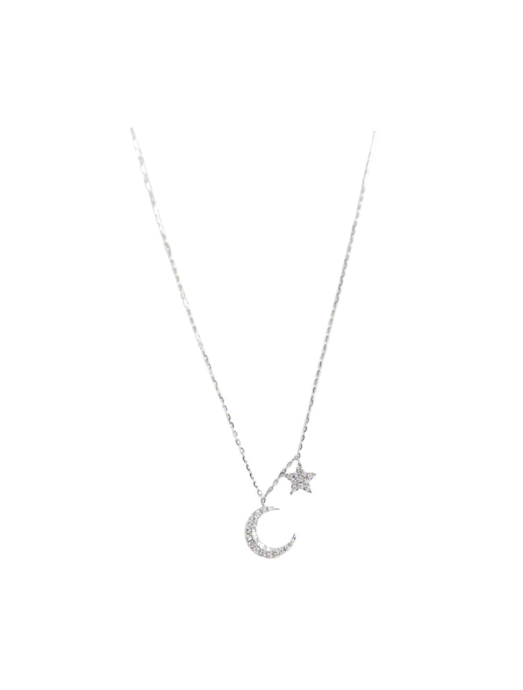 Crescent moon deals necklace white gold