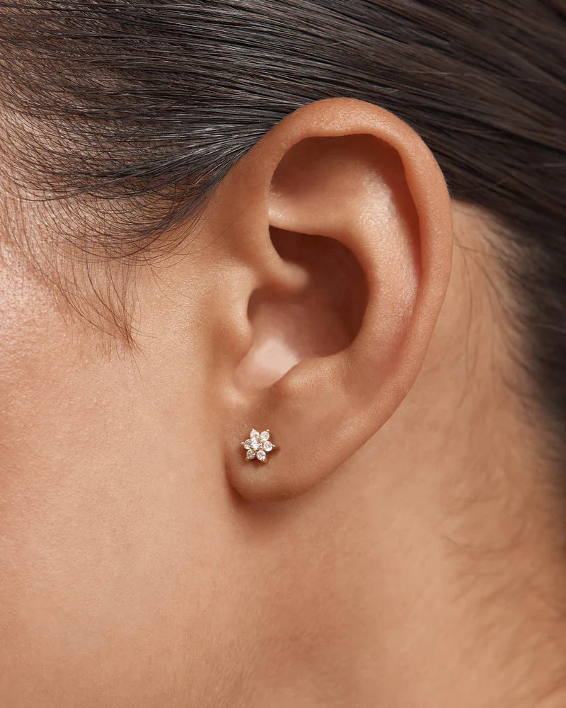 14K Gold Lotus Flower Diamond Single Earring