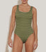 Square Neck Swim Metallic Moss Whiite Stripe