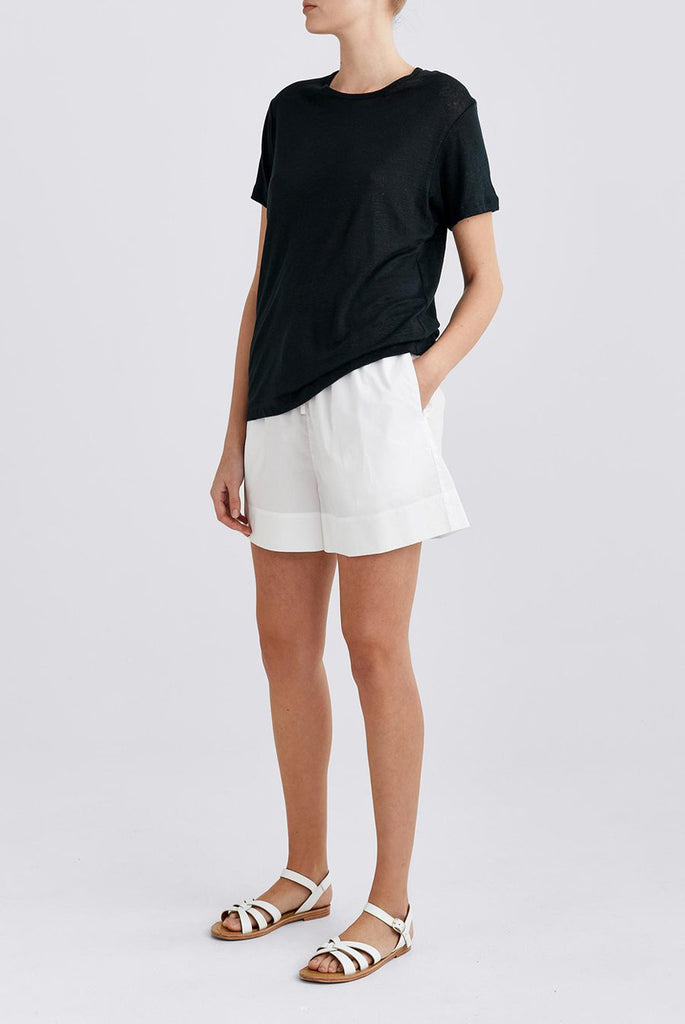 Cuba Linen O Neck Tee Black