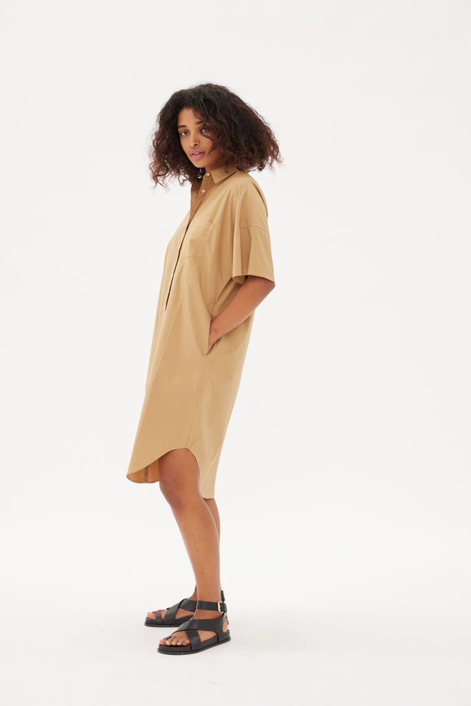 Chiara Short Sleeve Shirt Dress Toffee