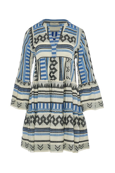 Ella Dress Short Blue Black Jacquard