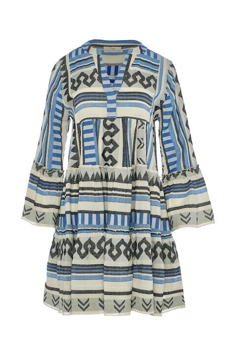 Ella Dress Short Blue Black Jacquard