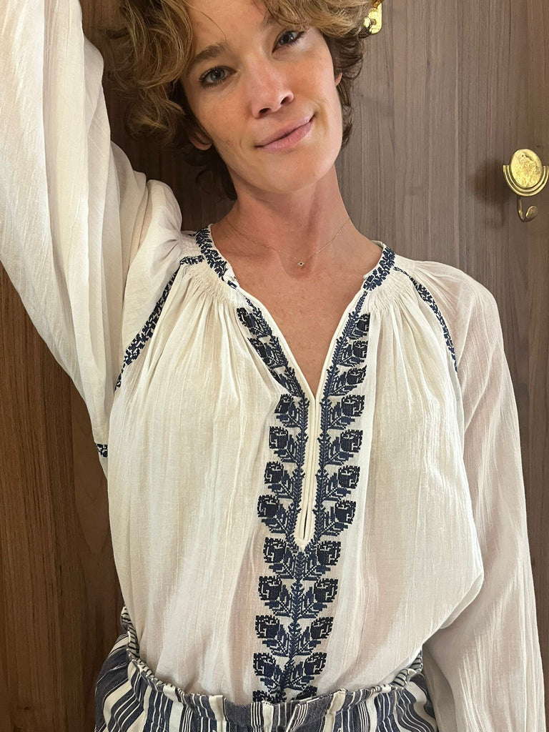 Lena Top Ecru Blue