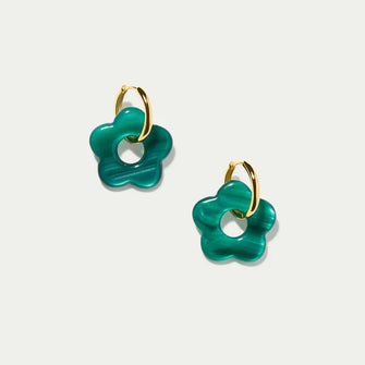 Flower Charm Hoops Malachite