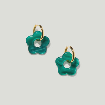 Flower Charm Hoops Malachite
