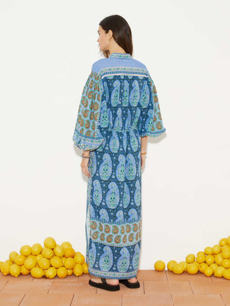 Onda Maxi Smock Dress Blues Patchwork