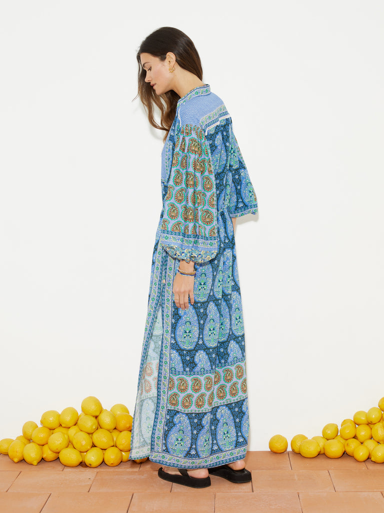 Onda Maxi Smock Dress Blues Patchwork