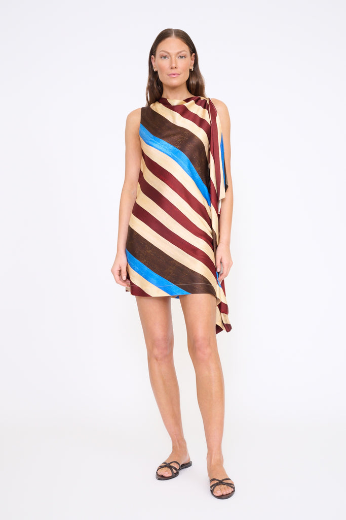 Sabina Silk Dress Caffe Stripe