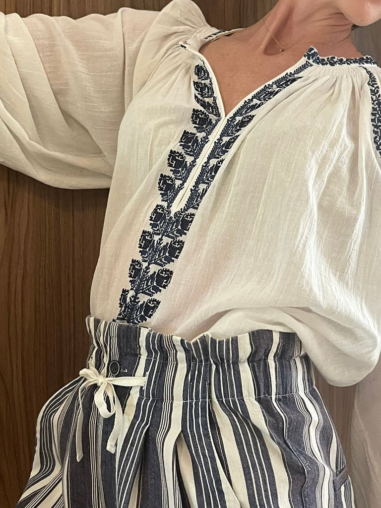 Lena Top Ecru Blue