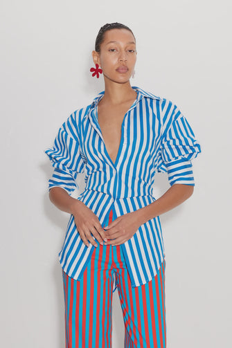 Loch Striped Poplin Button Up Blue Stripe