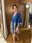Short Dress with Feather Embroidery Indigo Gold