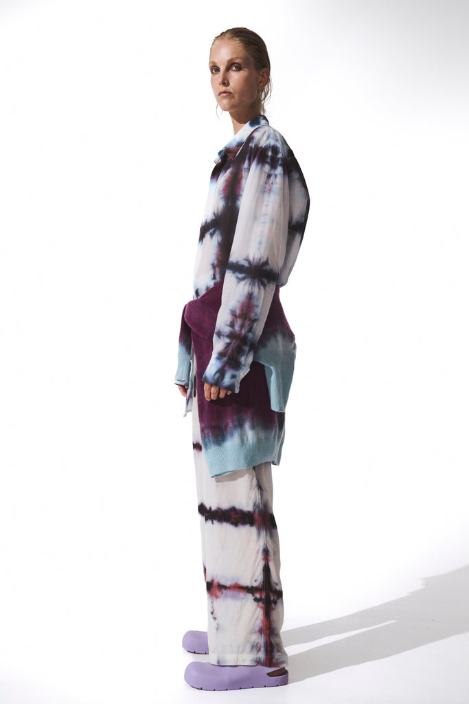 Relaxed Silk Pant Blue Check