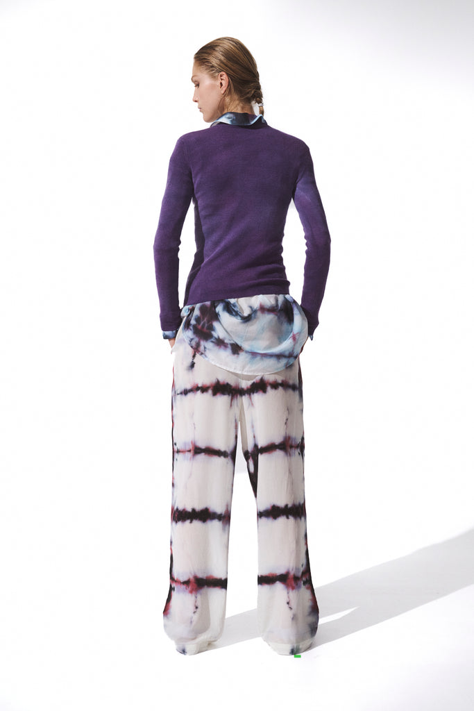 Relaxed Silk Pant Blue Check