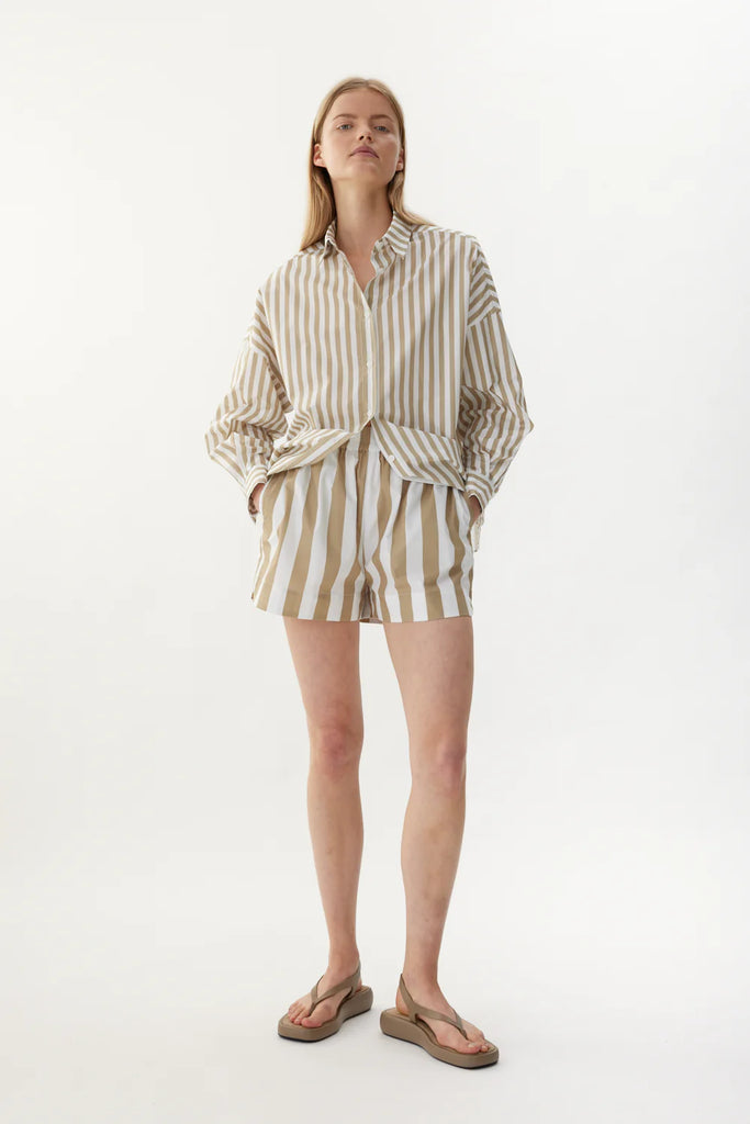 Chiara Poplin Shirt Olive Off White Stripe