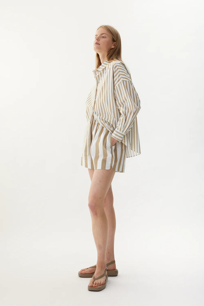 Chiara Poplin Shirt Olive Off White Stripe