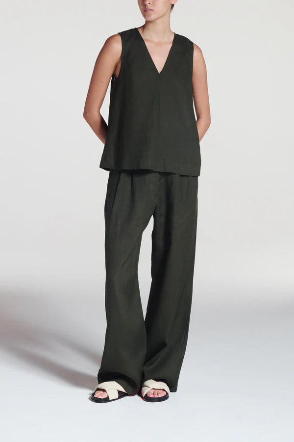 Manta Linen Sleeveless Top Sea Moss Green