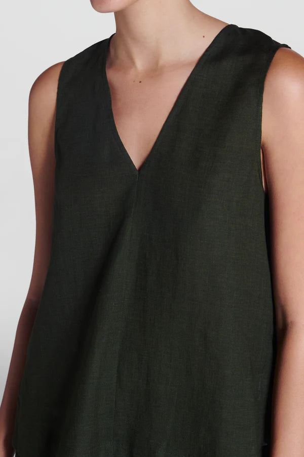 Manta Linen Sleeveless Top Sea Moss Green