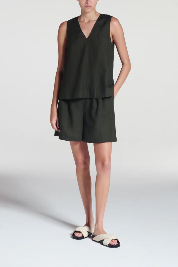 Manta Linen Sleeveless Top Sea Moss Green