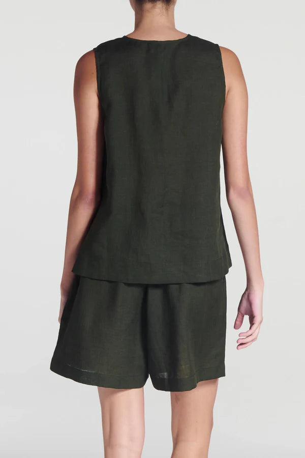 Manta Linen Sleeveless Top Sea Moss Green