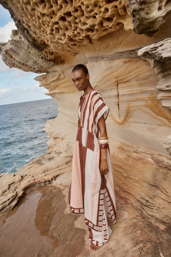 Thaddeus Caftan Pink Brown Sarong Voile