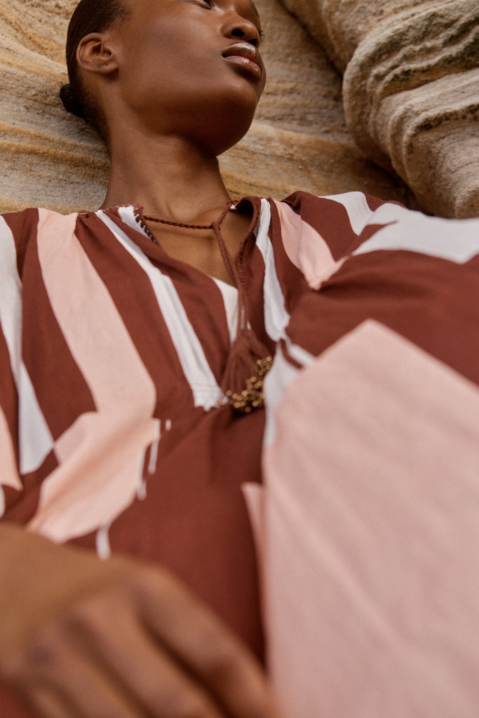 Thaddeus Caftan Pink Brown Sarong Voile